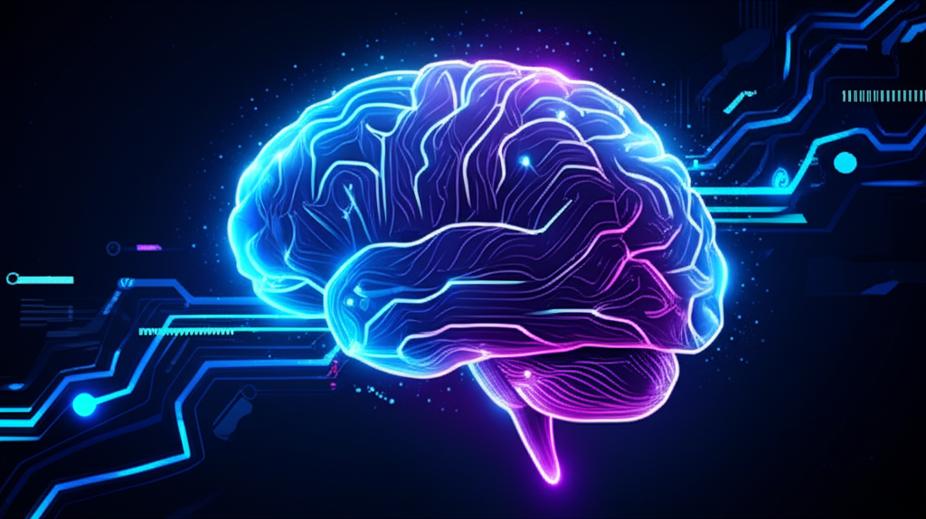 Futuristic AI brain with neural networks representing ethical AI innovation and values-driven technology